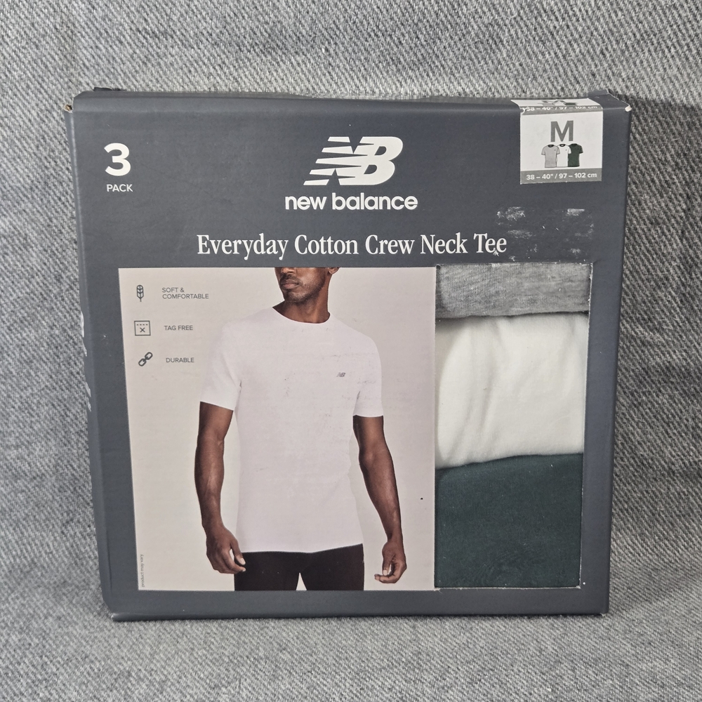 New Balance Men's Cotton Crew Neck Tee 3-Pack - White, Gray, Green